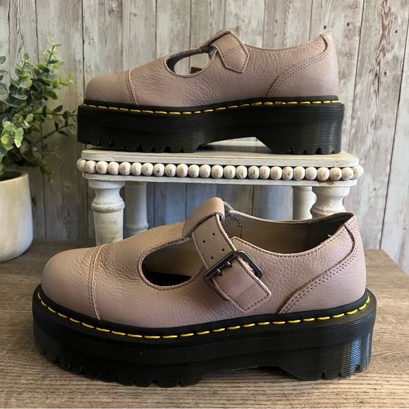 Dr. Martens Shoes - Dr. Martens Bethan Khaki Bone Leather Platform Mary Jane Shoes New 7
